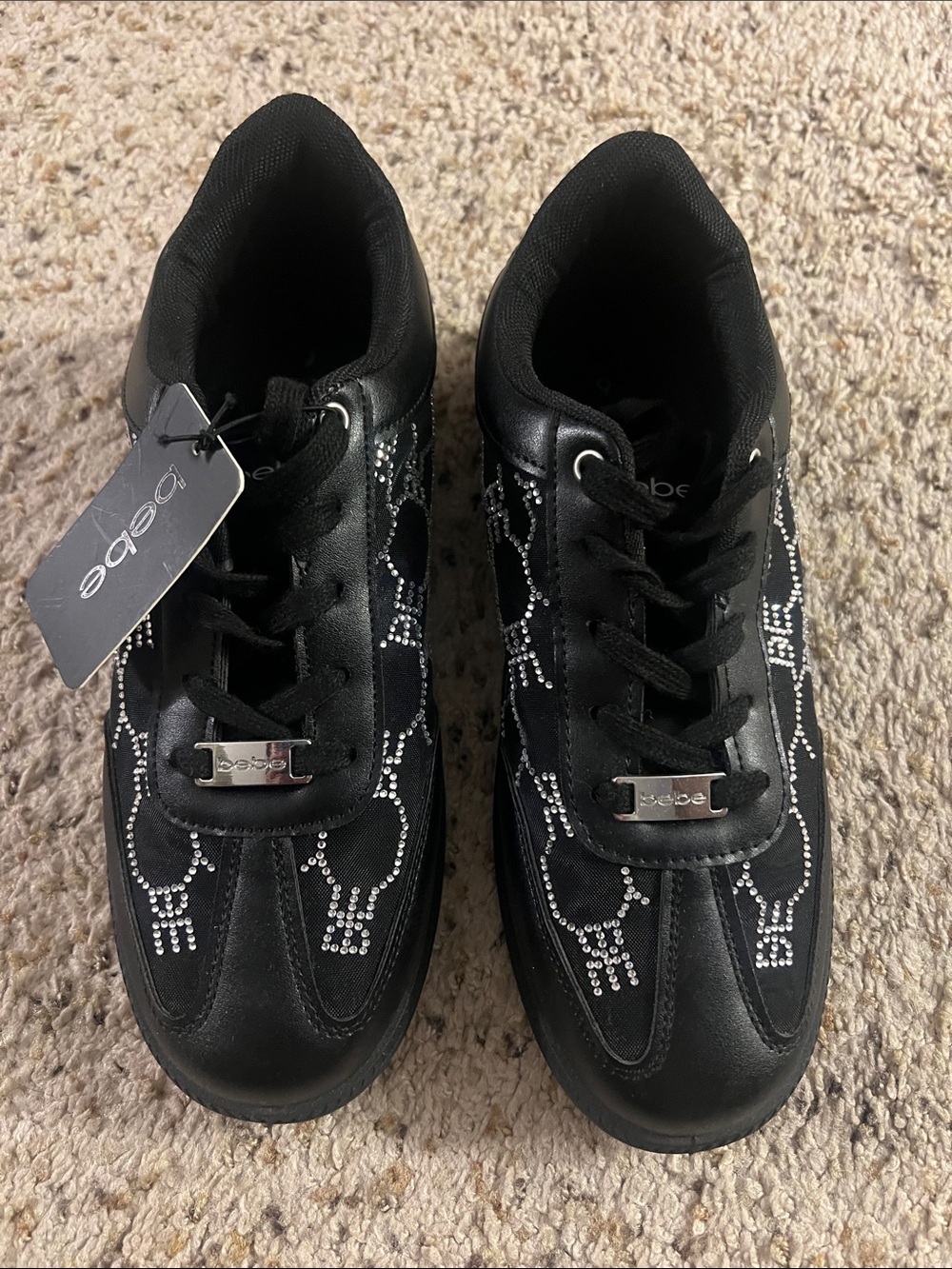 bebe Black Rhinestone Accent Lace-Up Sneakers